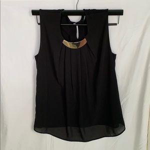 Black Draped Tank with Gold Detail